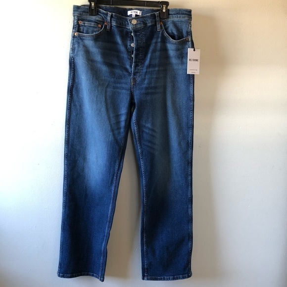 Re/Done Blue High Rise Loose Button Fly in Jetty Jeans 32 - Picture 4 of 15